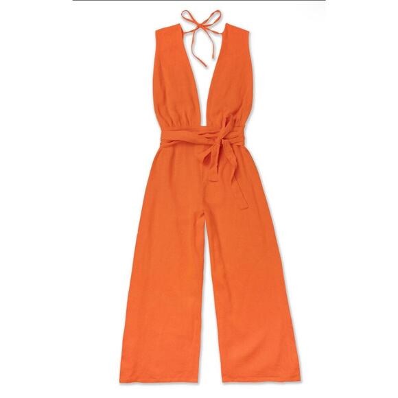 NWT Wet Vermillion Plunge Neck Tie Waist Cover-Up Jumpsuit Orange Womens Size XS - Picture 2 of 8